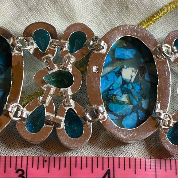 Gorgeous Copper Tibetan Turquoise + Blue Topaz cluster statement cuff bracelet - Picture 10 of 13